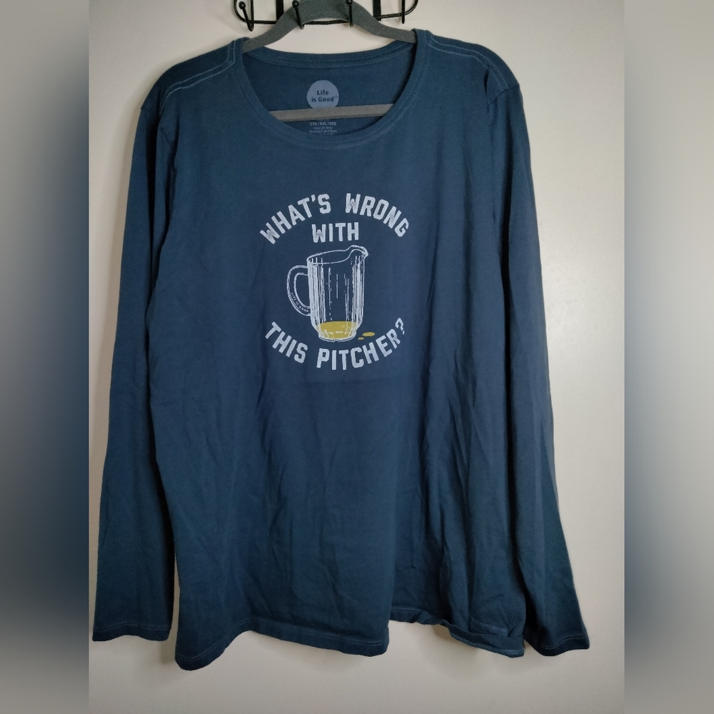Life Is Good (Size XXL) Navy Blue 100% Cotton Graphic Print LS Crusher Tee